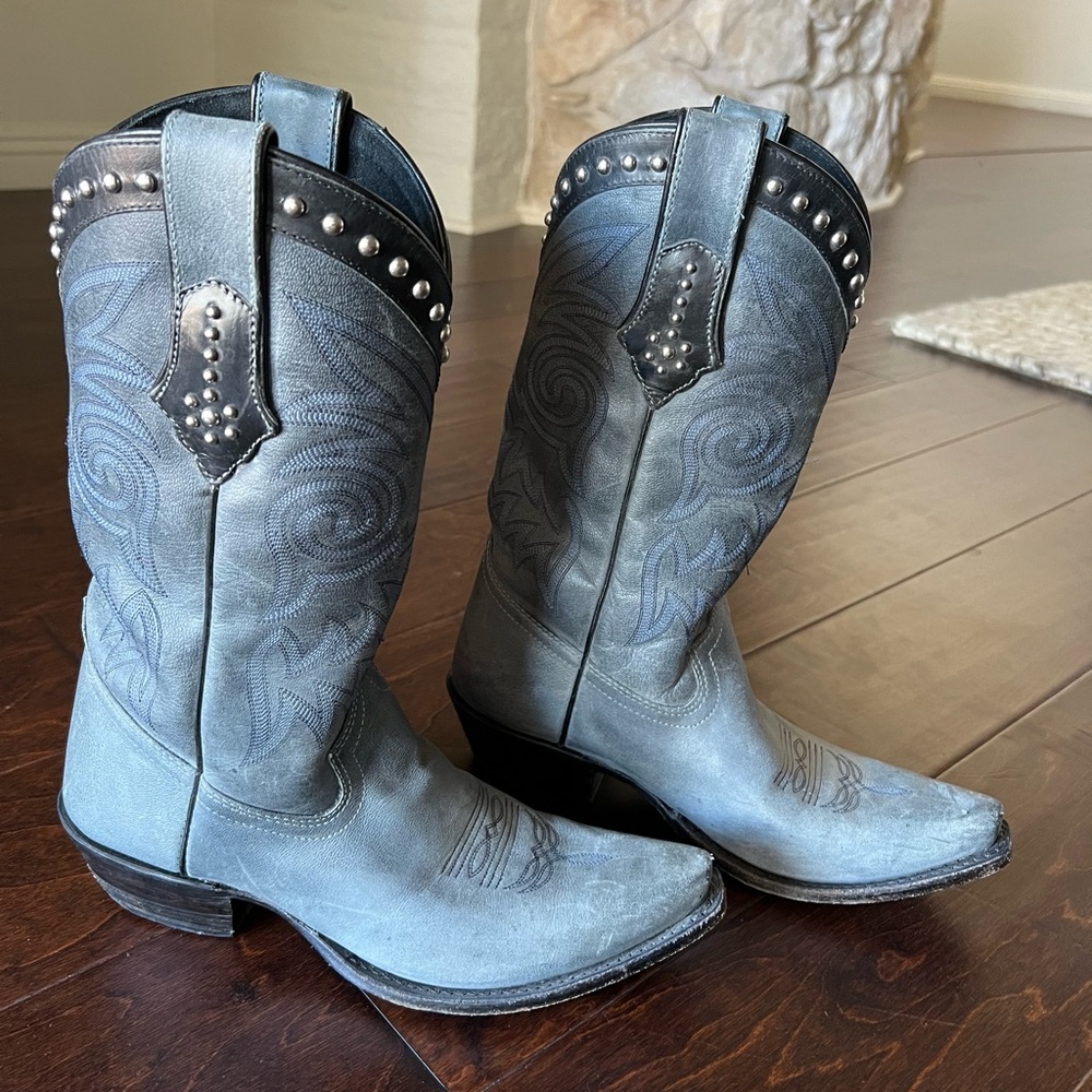 Y2K Studded Blue Leather Western Cowboy Boots
